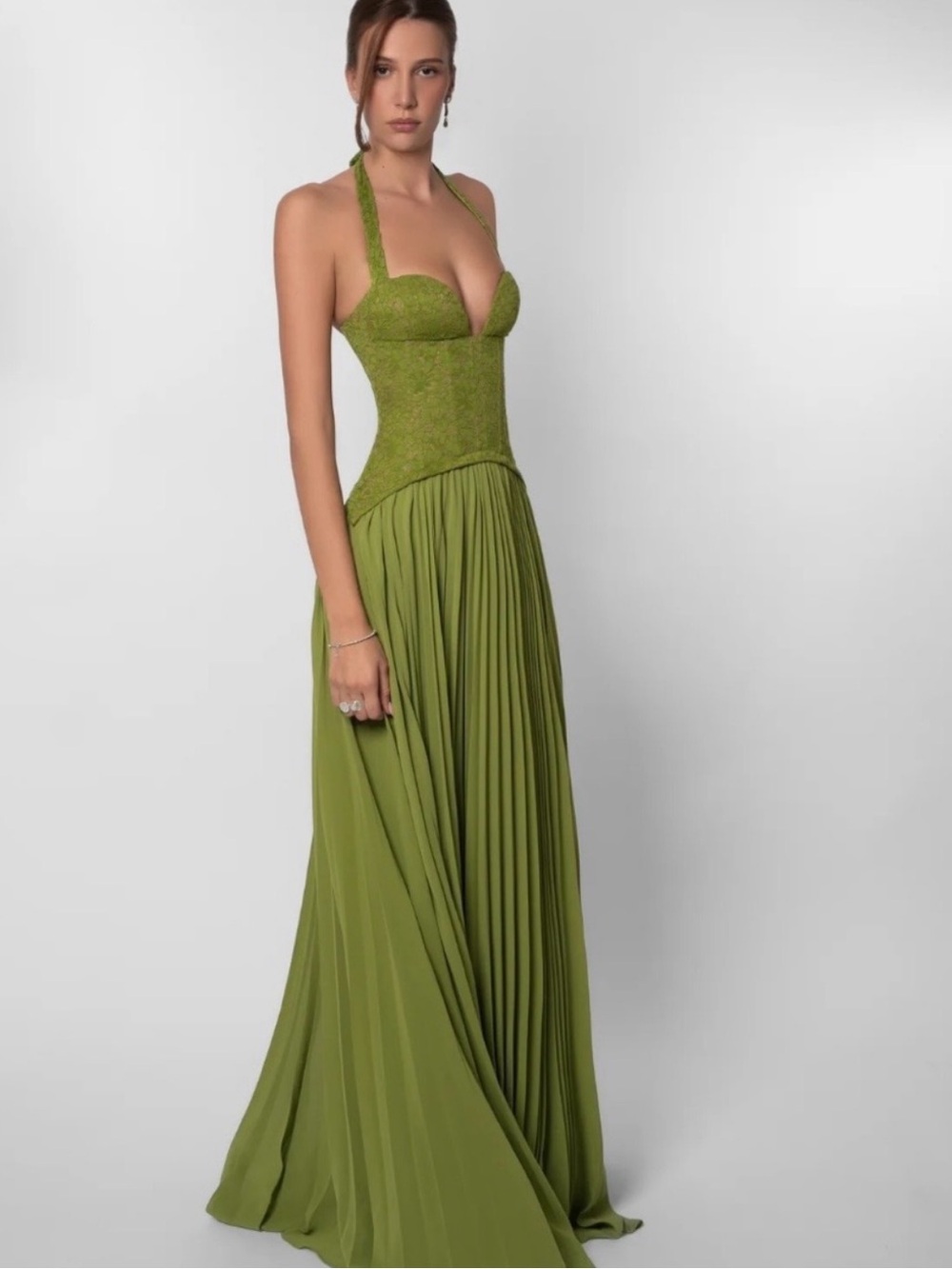 Halter Corset Maxi Dress in Olive Green
